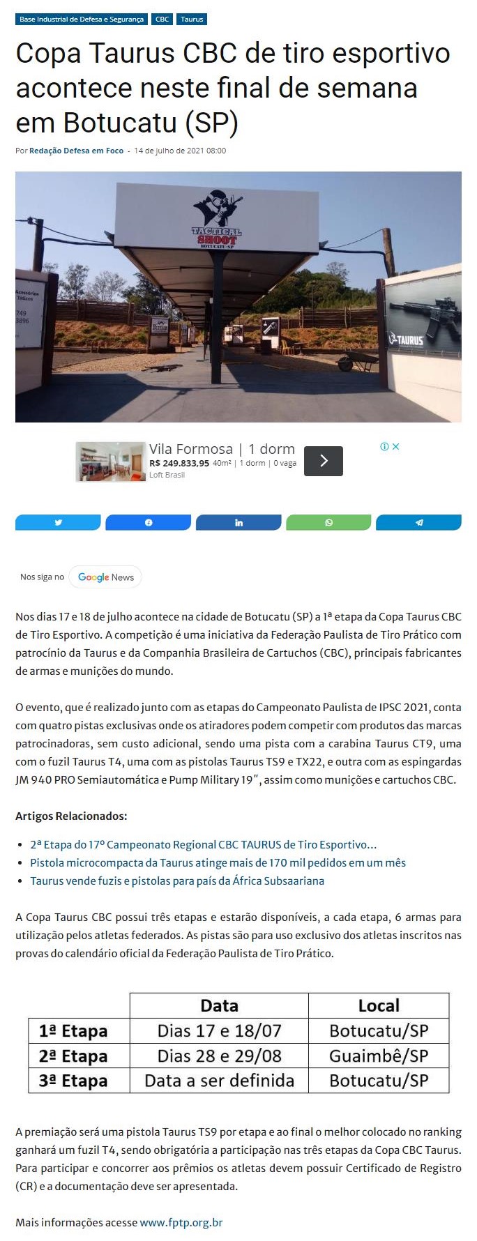 COPA TAURUS CBC DE TIRO ESPORTIVO ACONTECE NESTE FINAL DE SEMANA EM BOTUCATU (SP)